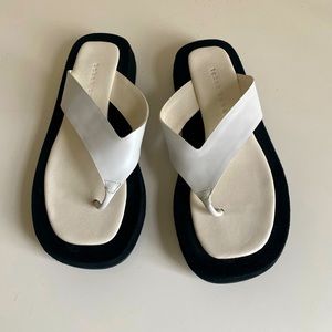White Leather and Velvet Sandals- size 8.5